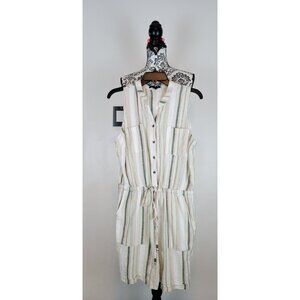 Kelly Renee Romper Womens M Green White Striped Linen Blend Shorts Pockets